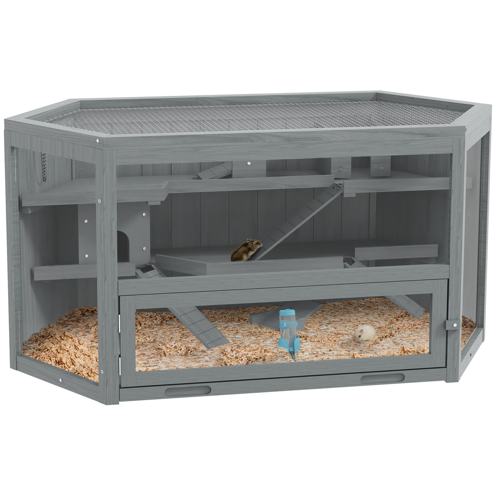 PawHut Hamsterkäfig, 3 Etagen, herausnehmbare Wanne, Holz/Metall, 115x60x55 cm
