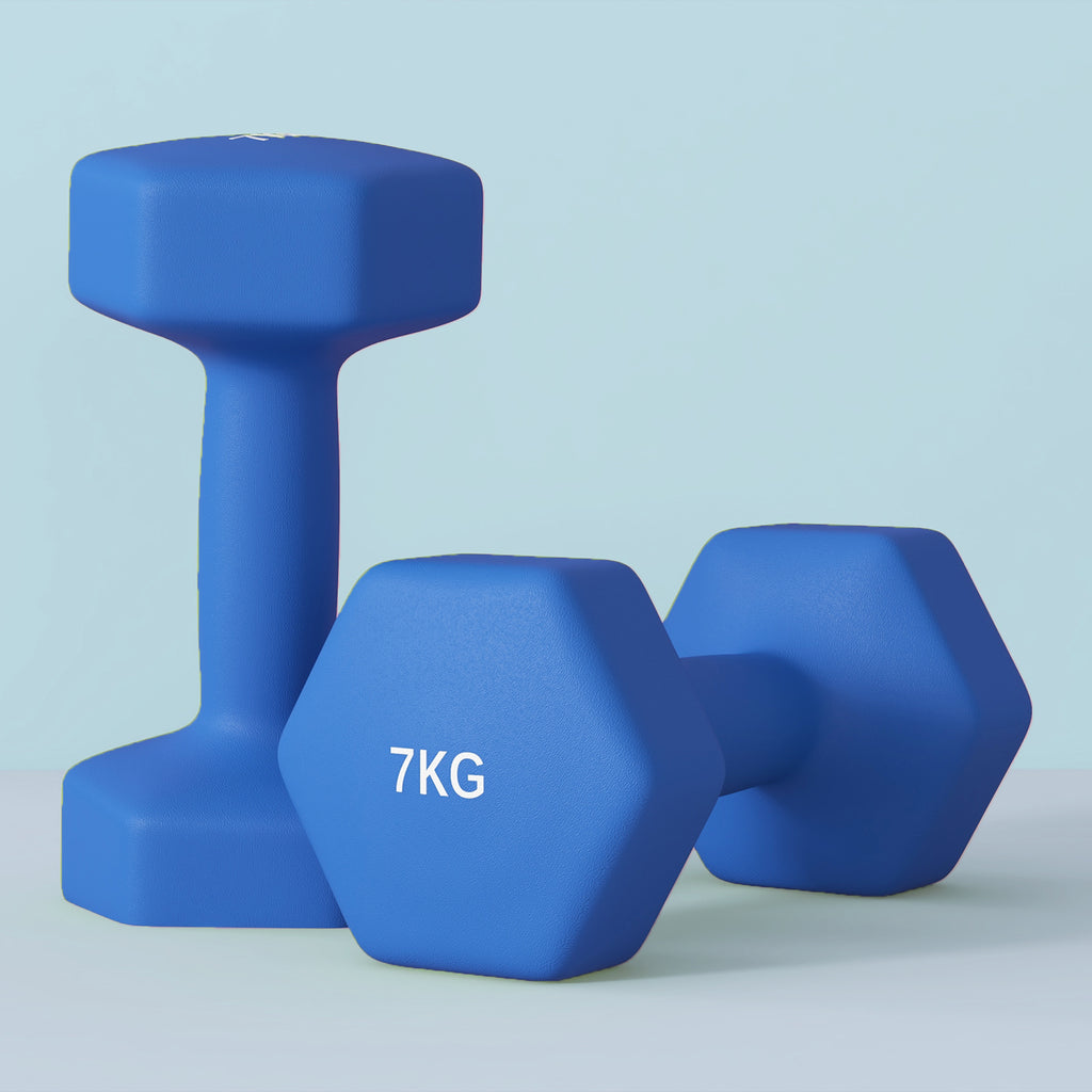 SPORTNOW Set 2 Hexagonale Hanteln 2x7 kg aus Metall und Kunststoff mit rutschfesten Griffen, 22,5x10,5x10,5 cm, Blau
