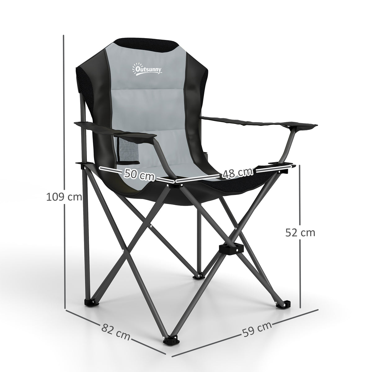 Outsunny Lot von 2 klappbaren Campingstühlen gepolstert mit hoher Rückenlehne und Getränkehalter, belastbar bis 120 kg, dunkelgrau