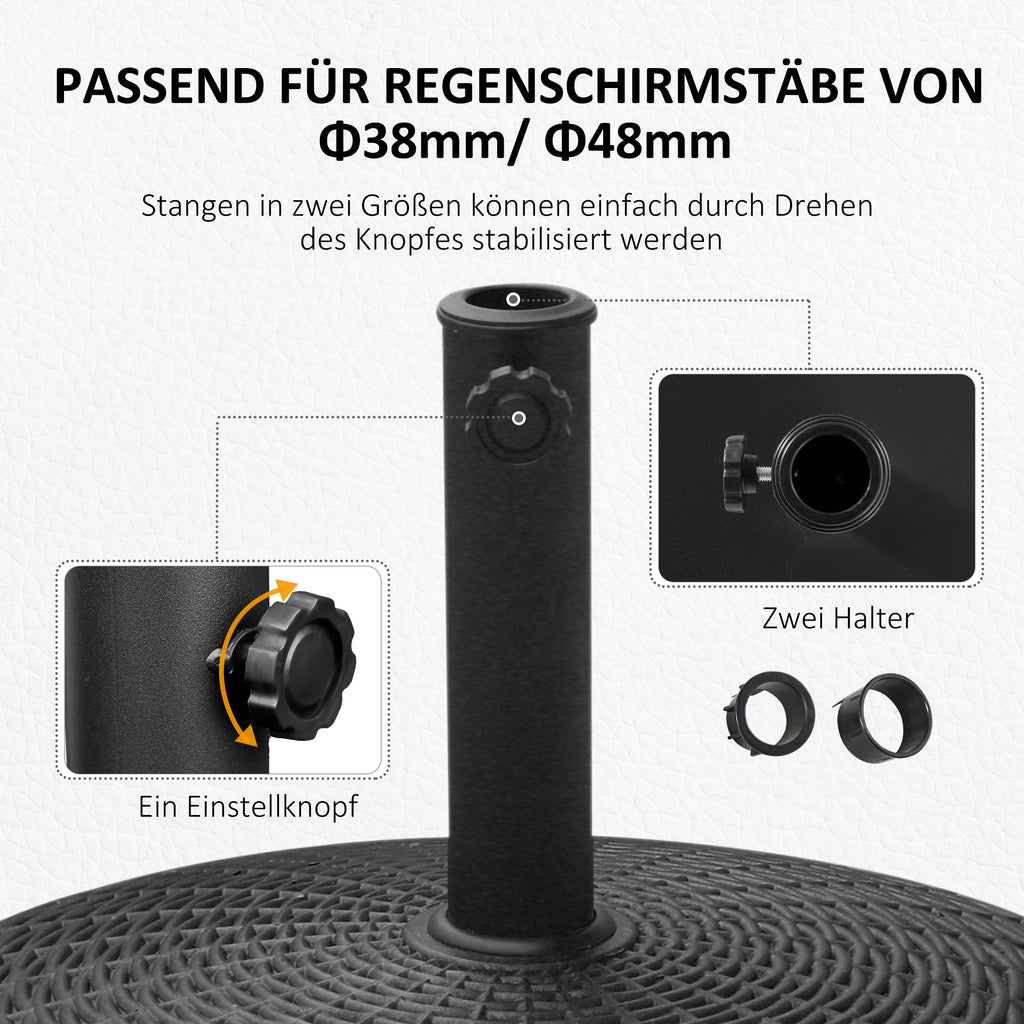 Outsunny Sonnenschirmständer 25kg Schirmständer mit Rollen rund Rattanoptik Ständer für Schirmstangen mit Ø38/48 mm Ständer für Garten, Balkon, Schwarz