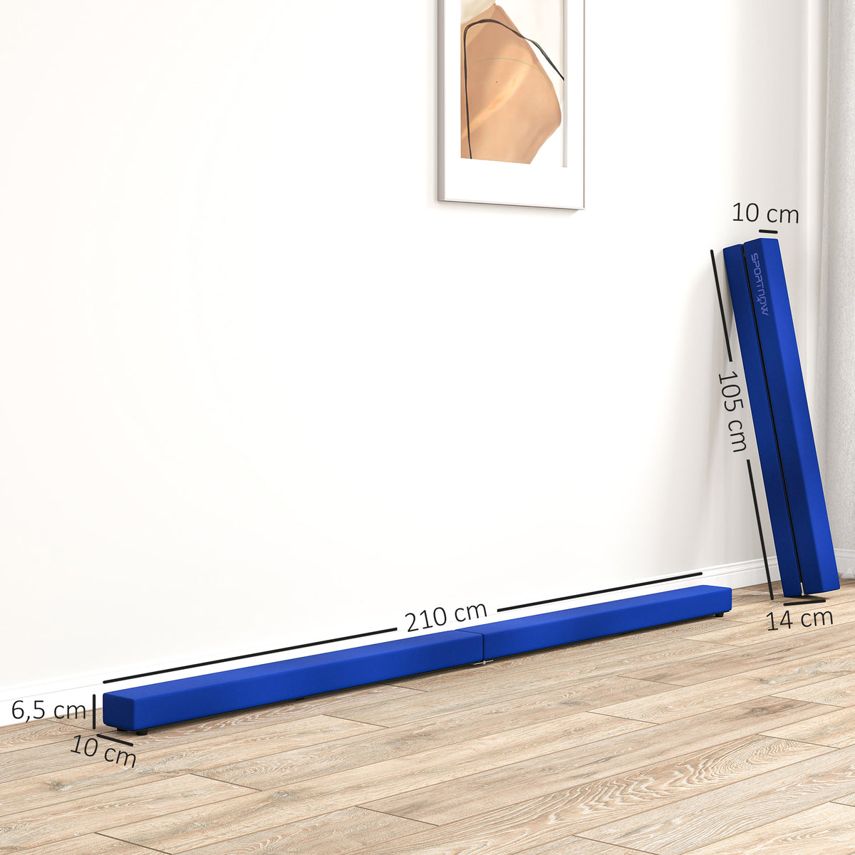 SPORTNOW Faltbarer Turnbalken 210 cm aus Samt, Balance Beam mit rutschfestem Boden, für Kinder und Erwachsene, Blau