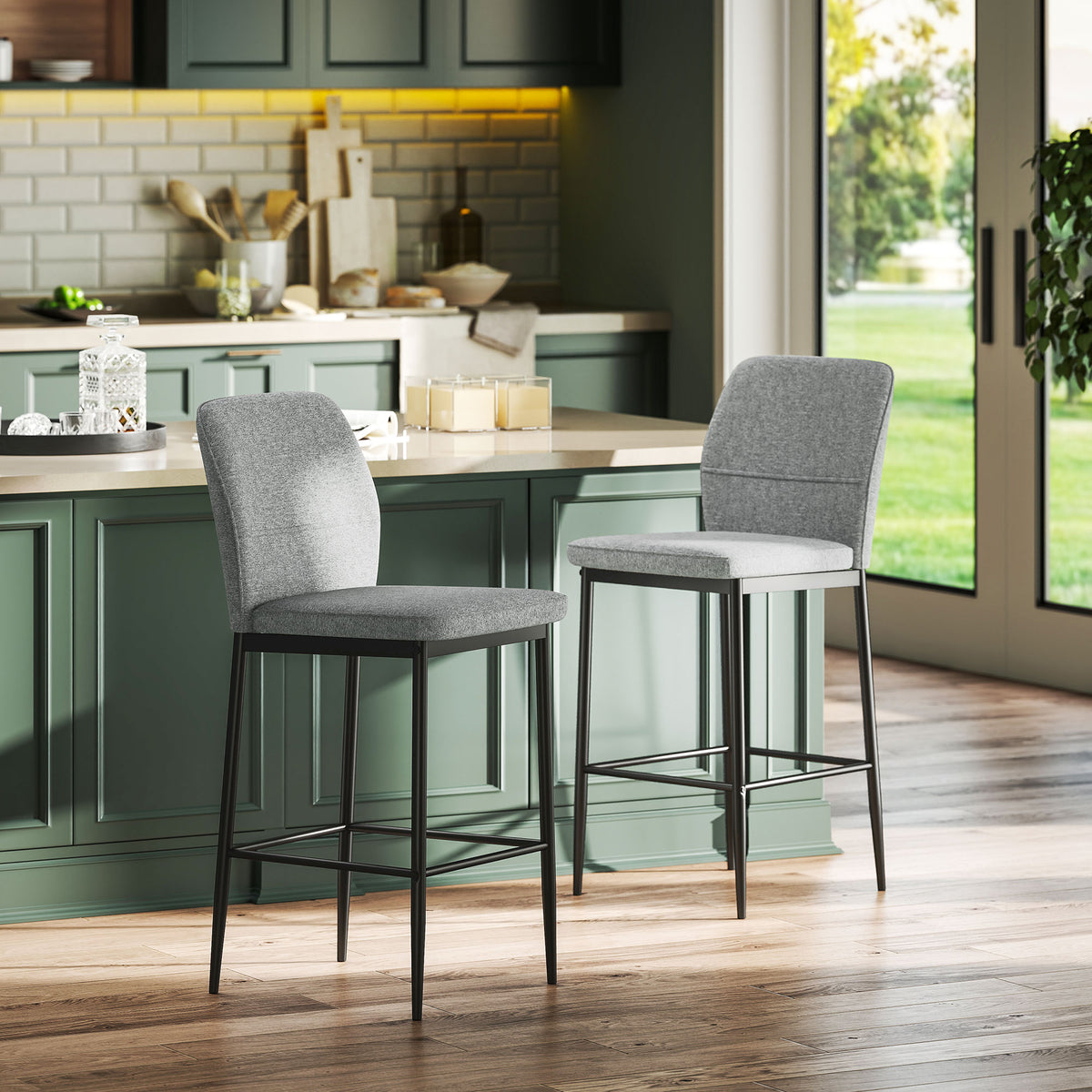 HOMCOM Set 2 moderne Barhocker aus Samt mit Fußstütze und Rückenlehne, 41x52x97 cm, Grau