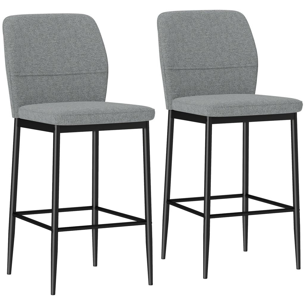 HOMCOM Set 2 moderne Barhocker aus Samt mit Fußstütze und Rückenlehne, 41x52x97 cm, Grau