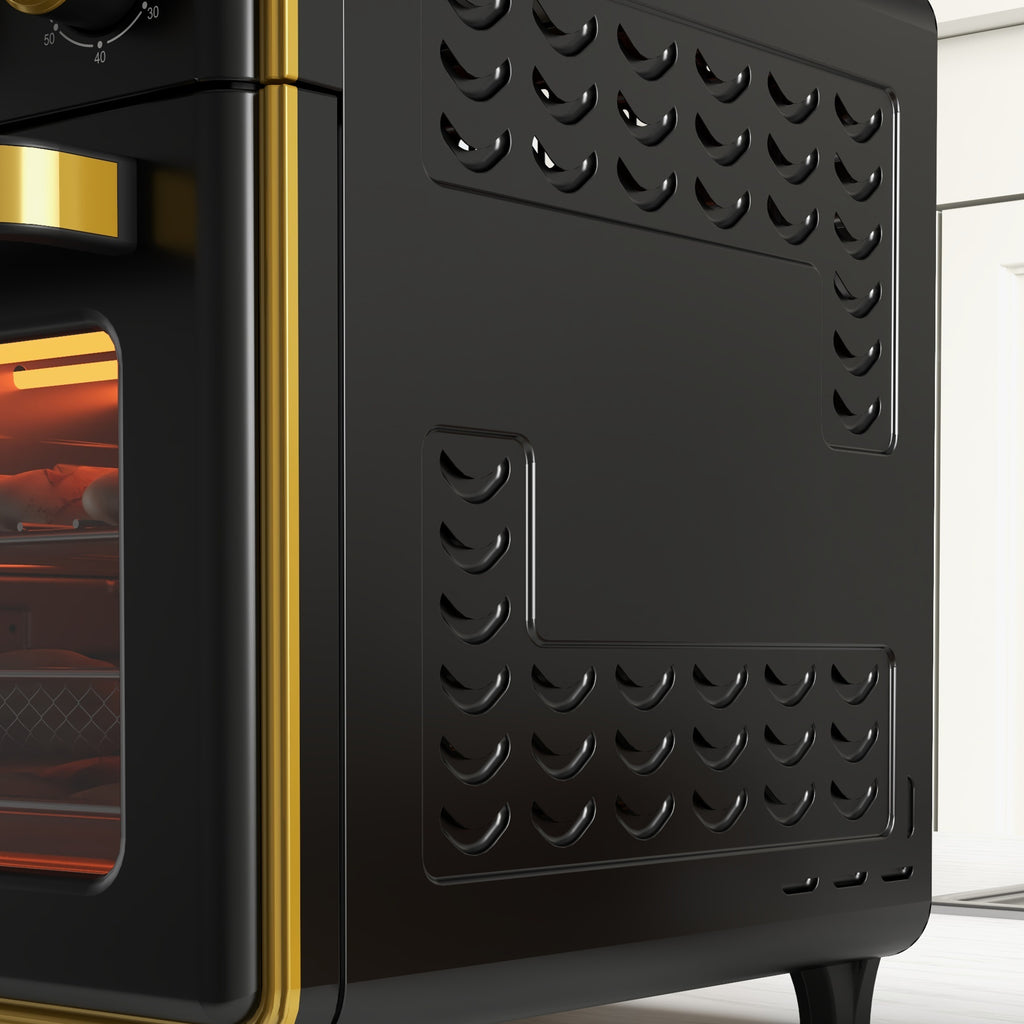 HOMCOM Mini-Backofen, 20 Liter, ölfreies Frittieren, Grillen, Backen, Umluft, 90-230° C, Timer, 1400W, schwarz+gold