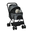 PawHut Hundebuggy Hundewagen bis 10 kg Klappbar Netzfenster Ablagekorb verstellbares Vordach Dunkelgrau 76,5 x 52 x 95 cm