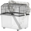 PawHut Tragbarer Hamsterkäfig Hamsterkäfig mit Rampe, Futternapf, Trinkflasche, Rohrsystem 58 x 43 x 57 cm Schwarz