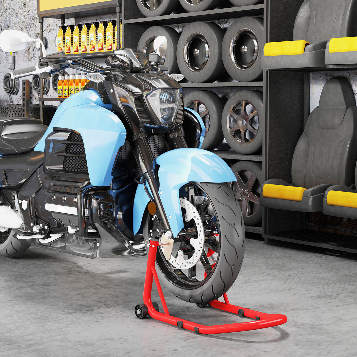 HOMCOM Motorradständer Set vorne/hinten Montageständer Motorradheber bis 544 kg Stahl Rot